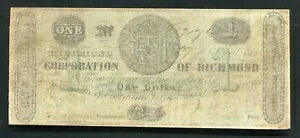 1861 年 1 ドル 1 ドル バージニア州リッチモンド会社の廃止された紙幣