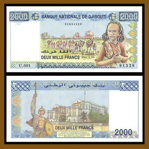 ジブチ 2000 (2,000) フラン、1997 P-40 ラクダ キャラバン紙幣未流通 UNC