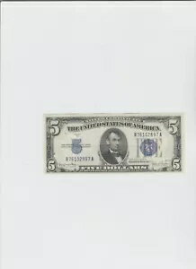 1934-D シルバー証明書 5 ドル紙幣 ブルー シール ノート R 76102897 A UNC。