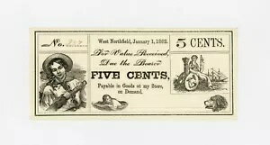 1862 5c L.D.トンプソン - マサチューセッツ州ウェスト ノースフィールド マーチャント スクリップ CU