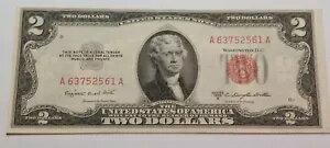 1953 B $2 2 ドル米国レッドシール紙幣、証明書とケース付き