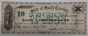 1872 サウスカロライナ歳入公債 $10 ストリップ - UNC
