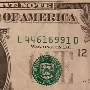 エラー ！ 2001 ドル 1 ドル紙幣減りシリアル番号インク シール エラー素晴らしい発見 L44616991D