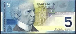 カナダ 5 ドル未流通ウィンター スポーツ ローリエ カナダ紙幣 2002