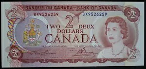1974 カナダ銀行 $2 レーダー 4 桁紙幣プレフィックス BX - ローソン/ブイ