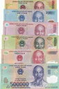 ベトナムフルセット、6個、10.000-500.000ドン、P 119-124、ポリマー、UNC