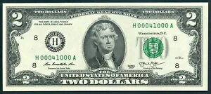 2013 $2 連邦準備銀行紙幣 ファンシー S/N H 00041000 A #41 セントルイス ミズーリ
