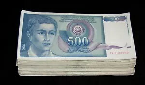 100 枚 x ユーゴスラビア 500 ディナラ紙幣、1990 (F-XF) ZA 交換プレフィックス