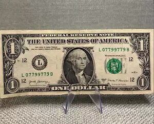 リピーター ファンシー シリアル番号 2017 A $1 1 ドル紙幣 L 07799779 B トライナリー。