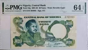 ナイジェリア 20 ナイアラ 2001-2003 p26g UNC PMG 64 EPQ