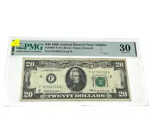 1969 年 $20 20 ドル、連邦準備銀行紙幣アトランタ、「PMG 30 Very Fine」(#71)