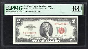FR。 1513 1963 $2 法定通貨米国紙幣 PMG 非流通-63EPQ (B)