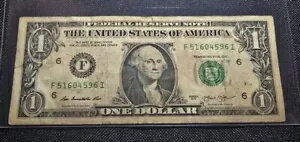 C141*RARE $1 ドル 2013 紙幣 #F 51604596 I ジョージア 印刷エラー?-長めの紙幣