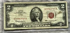 1963 年 2 ドルレッドシール紙幣が流通 A00963787A
