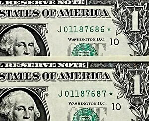 1988 スターノート 2 連続 1 ドル紙幣 (カンザスシティ J) 未流通