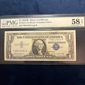 1957B $1 シルバー証明書ノート - PMG グレード: 未流通の 58 EPQ についての選択
