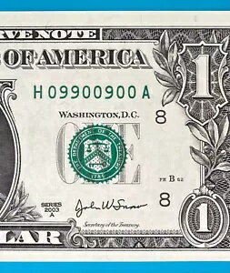 H 09900900 A : BINARY (0 & 9) FLIPPER $1 1 ドル紙幣ファンシー シリアル *UNC* ??