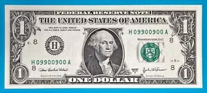 WORLD RESOURCE【KING店】のH 09900900 A : BINARY (0 & 9) FLIPPER $1 1 ドル紙幣ファンシー シリアル *UNC* ??｜アングル2