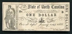 1861 年 $1 ノースカロライナ州ローリー、ノースカロライナ州の廃止された紙幣