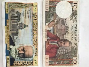 1963 年フランス、銀行、10 フラン、5 フラン紙幣