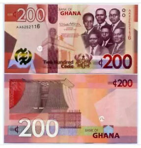 ガーナ: 紙幣 200 セディス発行 2019 P-新しい 3D セキュリティ タブ UNC