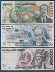 メキシコ 10000 20000 50000 ペソ ロット、1989 1990、P 90c 92b 93b、説明を参照