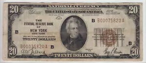 1929 年 20 ドル連邦準備銀行券ニューヨーク NY FR#1870-B B00075820A