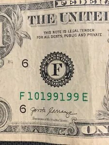 TRUE TRINARY - 誕生日 - 派手なシリアル番号の 1 ドル紙幣