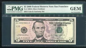 FR 1994-L 2009 $5 フランス連邦準備制度理事会サンフランシスコ、カリフォルニア州 PMG 宝石未流通