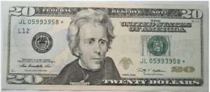 米国連邦 20 ドル紙幣 スターノート JL05993958 * シリーズ 2009-ファンシー - ユニーク