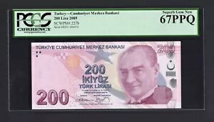 トルコ 200 リラ 2009 P227b 未流通グレード 67