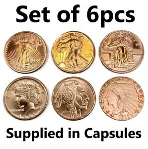 6 x 1オンス USA 銅ラウンド バッファロー イーグル ウォーキング リバティ インディアン コイン 999 地金