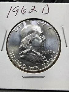 1962 D フランクリン シルバー 90% ハーフダラー コイン チョイス / GEM BU UNC ニース(3)