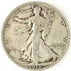 1918 D ウォーキング リバティ ハーフダラー US 90% シルバー 50 セント コイン デンバー造幣局