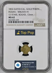 ȥåץݥåס 1852 ե˥  ǥ - ꡼ #1 12 12mm / NGC MS62 POP 2