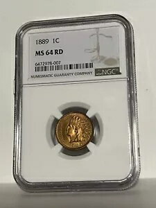 NGC MS-64 RD 1889 インディアンヘッドセント、かみそりのように鋭い、真っ赤な標本!