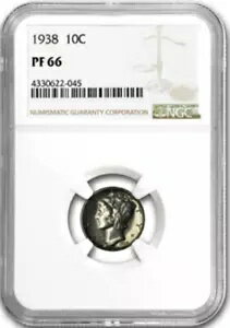 :1938-P S10C ウィングリバティヘッドまたはマーキュリーダイム NGC PF-66 ローポップ ハイグレード