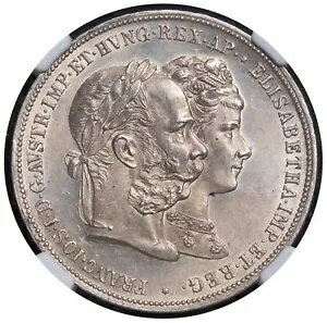 1879 年、オーストリア、フランツ ヨーゼフ I. シルバー 2 グルデン (ドッペルグルデン) コイン。 NGC MS-62！