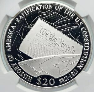 2001 リベリア アメリカ合衆国憲法 ヒストリー プルーフ シルバー $20 NGC コイン i85363