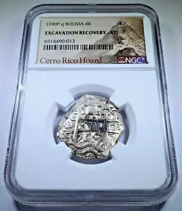 NGC XF 2 日付セロ リコ ホード 1749 スペイン ボリビア 4 レアル シルバー コブ コイン