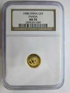 1988 1/20 オンス 中国ゴールド パンダ NGC MS70 5 元中国コイン
