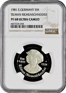 ドイツ - GDR 5 Mark 1981、NGC PF68 UC、「ティルマン ベルト カッター」-