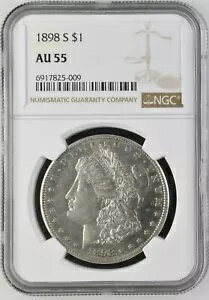 1898 S モーガン シルバー ダラー $1 NGC AU 55 PL から PL 付近まで OBV & REV-非常に鏡像