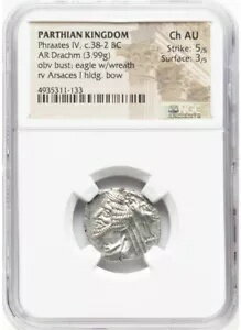 パルティア王国。フラーテス 4 世 (紀元前 38 〜 2 年頃)。 AR ドラクマ (20mm、3.99 gm、11h)。 ...