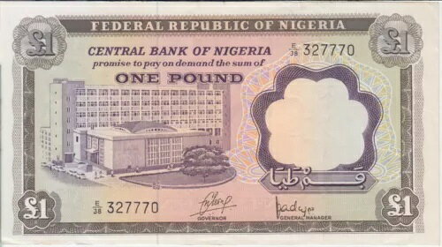 ナイジェリア紙幣 P12a-7770 1 ポンド pfx E38、VF-EF 結合します