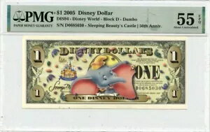 2005年 $1 ディズニー $ダンボ 眠れる森の美女の城 50th DIS94 PMG AU55 EPQ