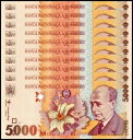 ルーマニア 5000 レイ、1998、P-107b、UNC X 10 個
