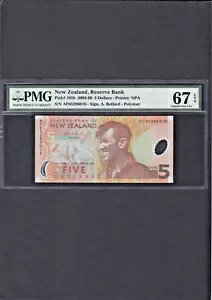 2003-09 ニュージーランド準備銀行 5 ドル紙幣 P-185b ジェム UNC PMG 66 EPQ