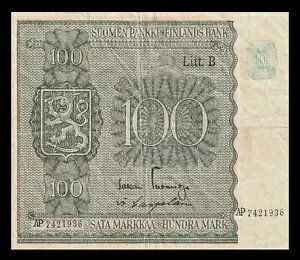???? フィンランド 100 マルカ P-88 1945 ND(1948) Litt.B * 希少 * 紙幣