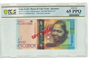 カーボベルデ 2000 エスクード 2014 ピック番号 74s PCGS: 65 PPQ UNC。 PL1173